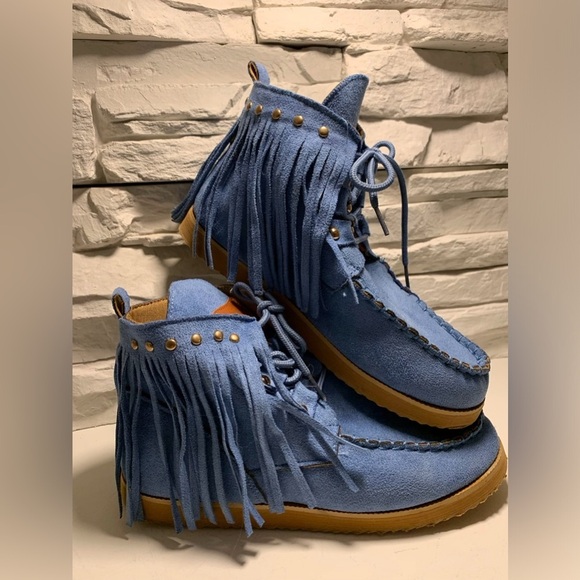L'originale Balonoo Shoes - L'originale Balaloo moccasins Blue Suede Fringe Moccasin Boots